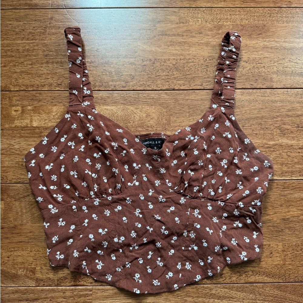 Kendall & Kylie Brown Floral Crop Top